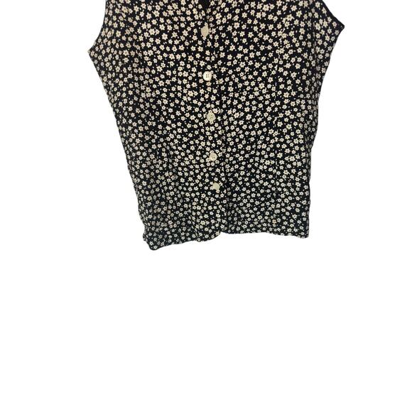 Vintage Talbots Black Tan Floral Print Button Front V-Neck Vest Size 14 - Picture 4 of 10